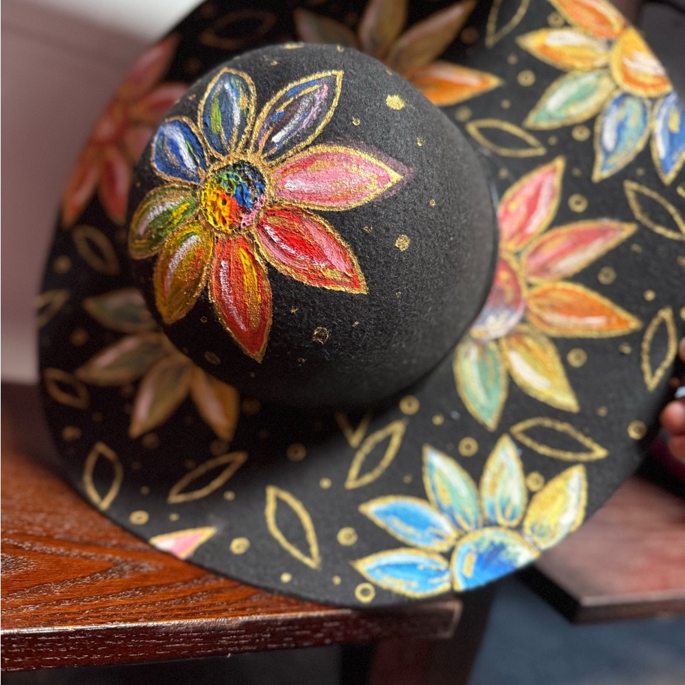 Floral Embroidered Black Hat